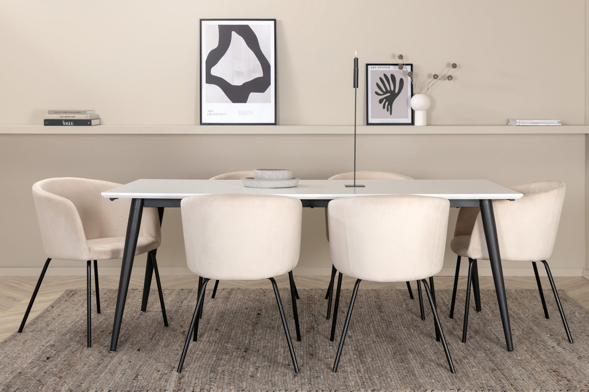 Venture Design Berit & Jimmy Matstolar Beige + Rektangulära Matbord 195 x 90 Vit