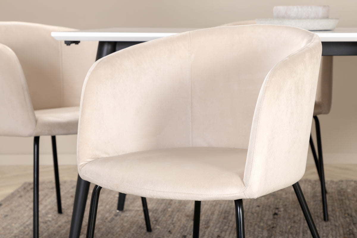 Venture Design Berit & Jimmy Matstolar Beige + Rektangulära Matbord 195 x 90 Vit