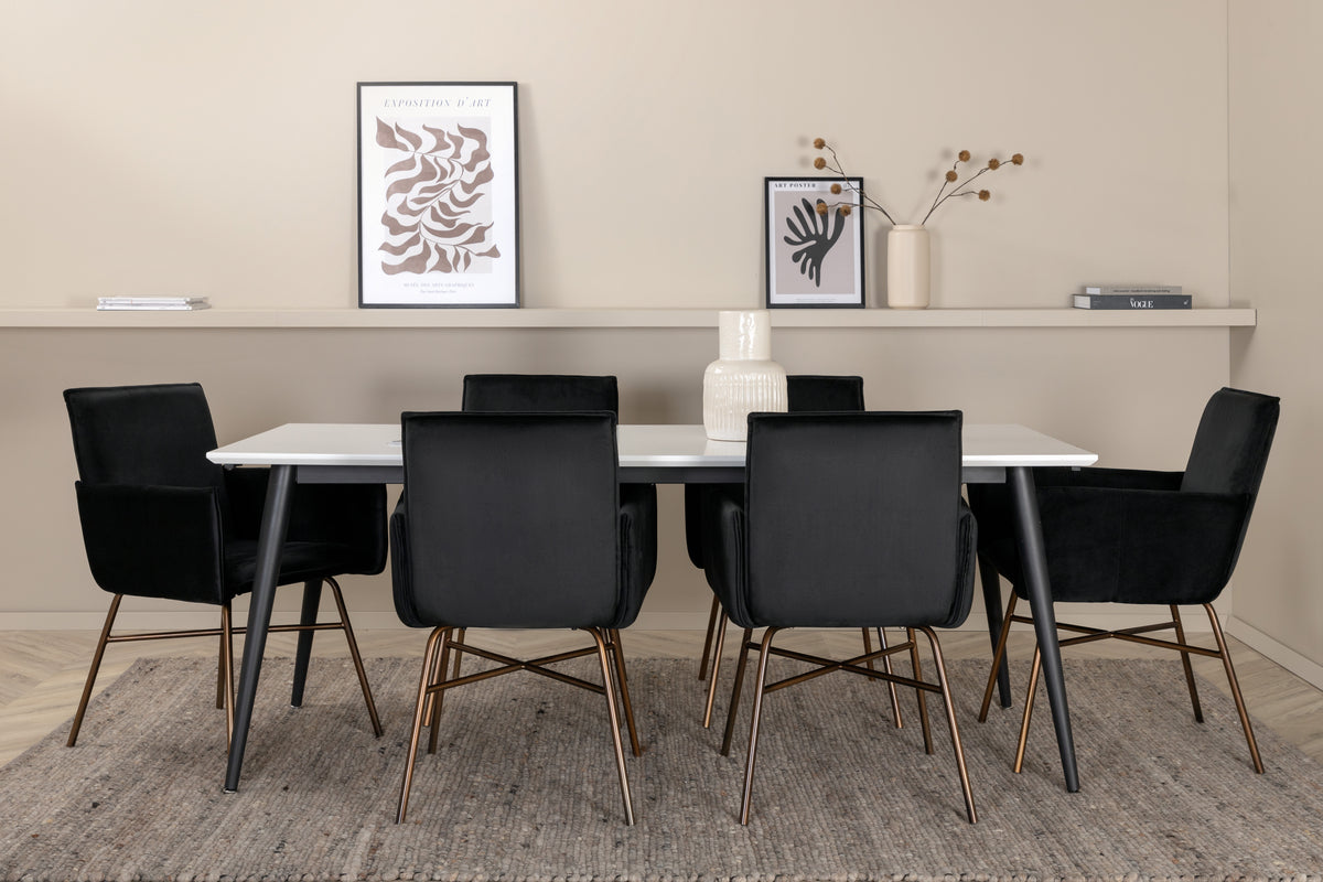 Venture Design Jimmy & Petra Rektangulära Matbord 195 x 90 Vit + Matstolar Svart
