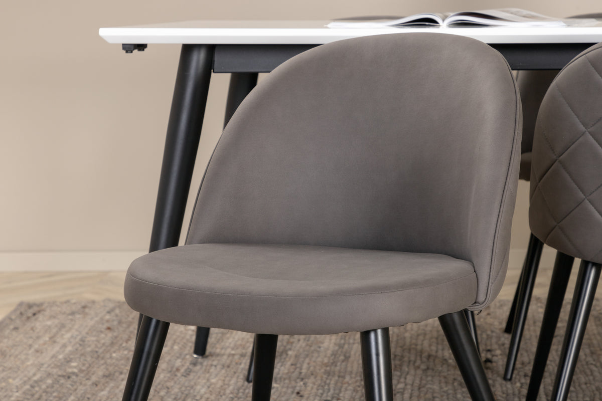 Venture Design Jimmy & Velvet Rektangulära Matbord 195 x 90 Vit + Matstolar 2-pack Grå