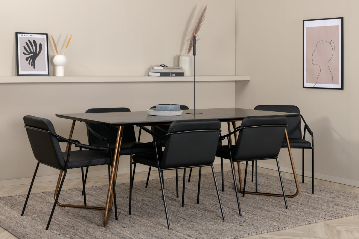 Venture Design Petra & Tvist Matbord 90x190 + Matstolar Svart