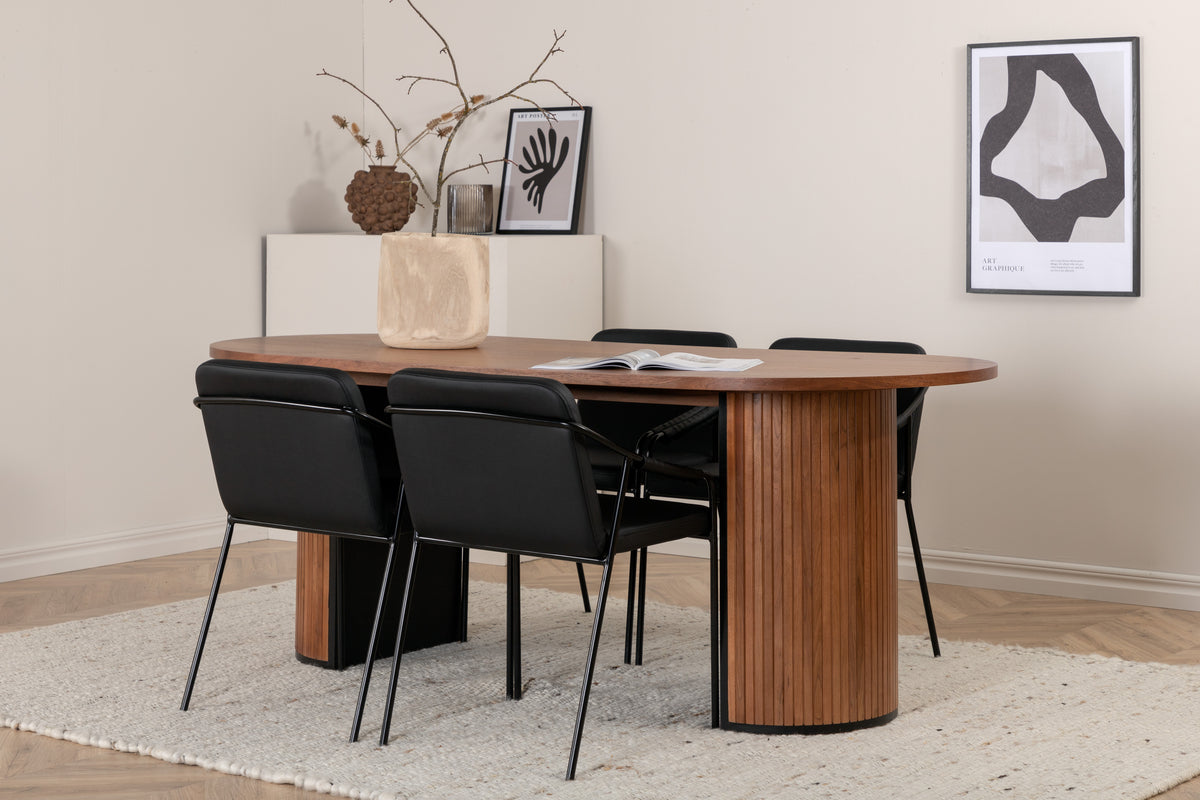 Venture Design Tvist & Bianca Matstolar 2-pack Svart + Ovala Matbord 200 x 90 Valnöt