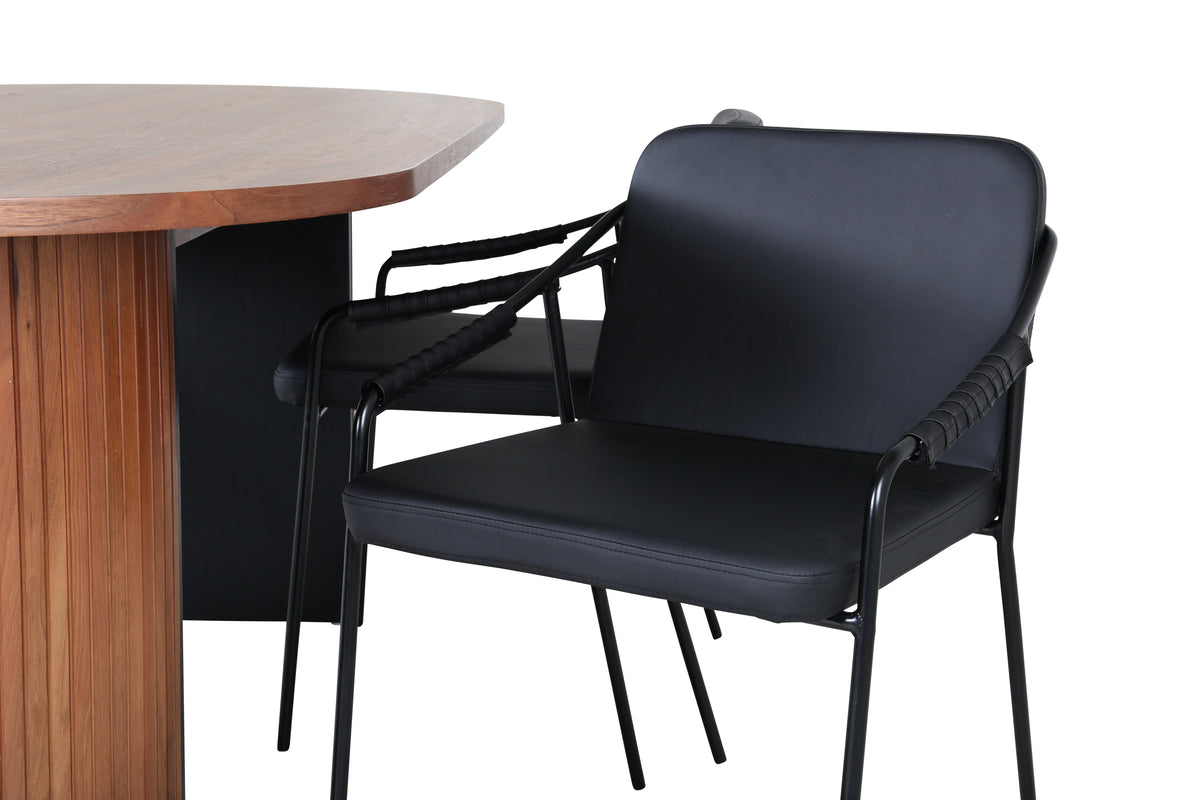 Venture Design Tvist & Bianca Matstolar 2-pack Svart + Ovala Matbord 200 x 90 Valnöt