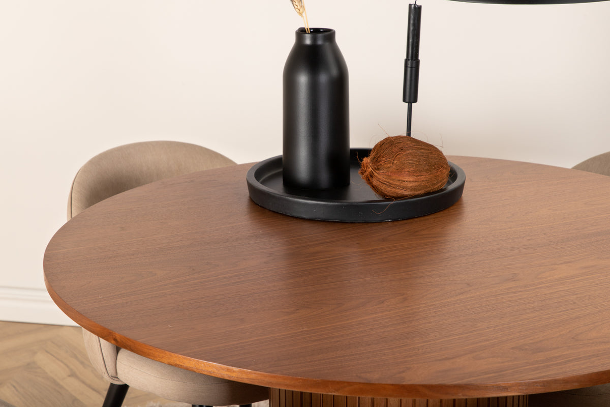 Venture Design Bianca & Velvet Runda Matbord ⌀110 Valnöt + Matstolar 2-pack Beige
