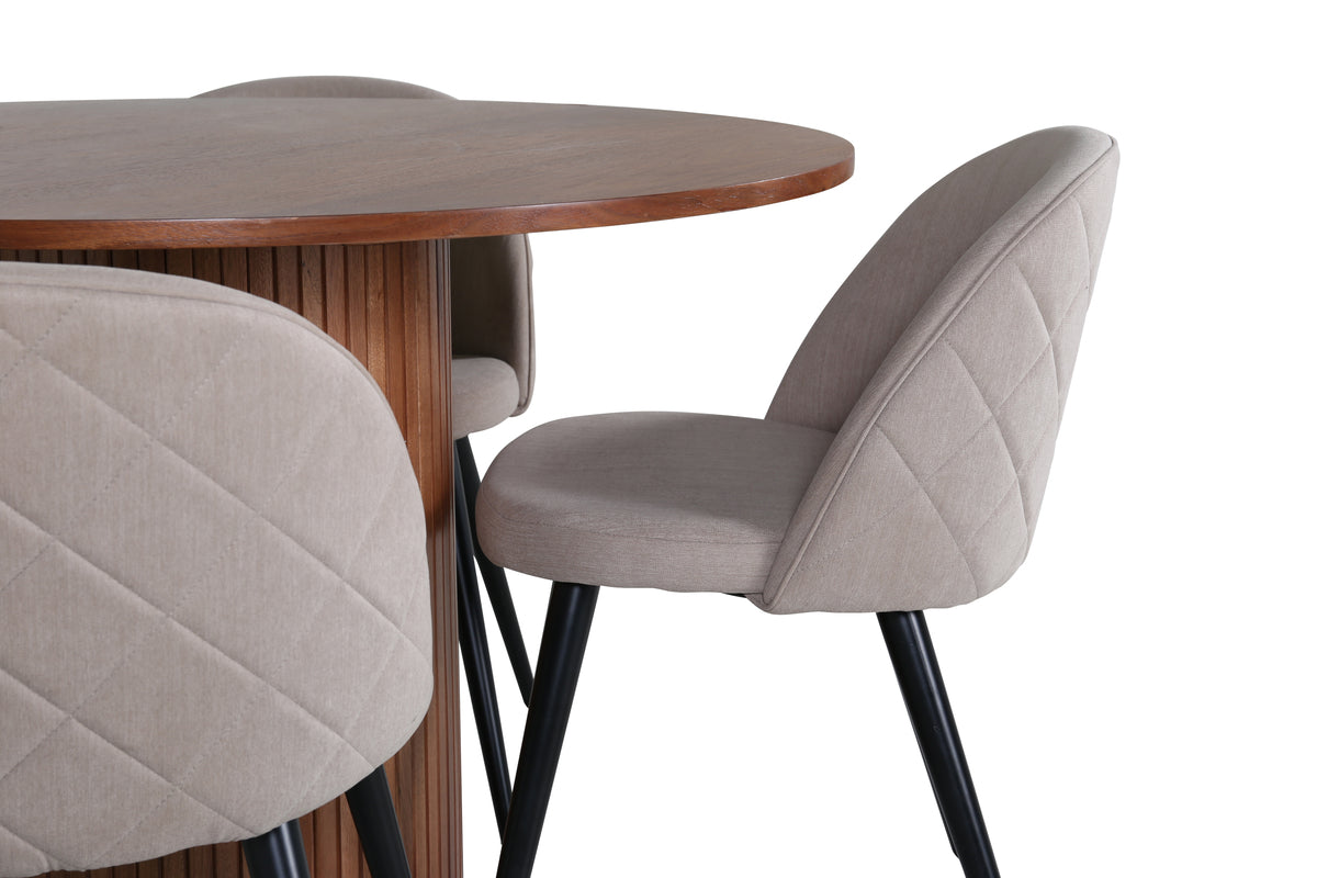 Venture Design Bianca & Velvet Runda Matbord ⌀110 Valnöt + Matstolar 2-pack Beige