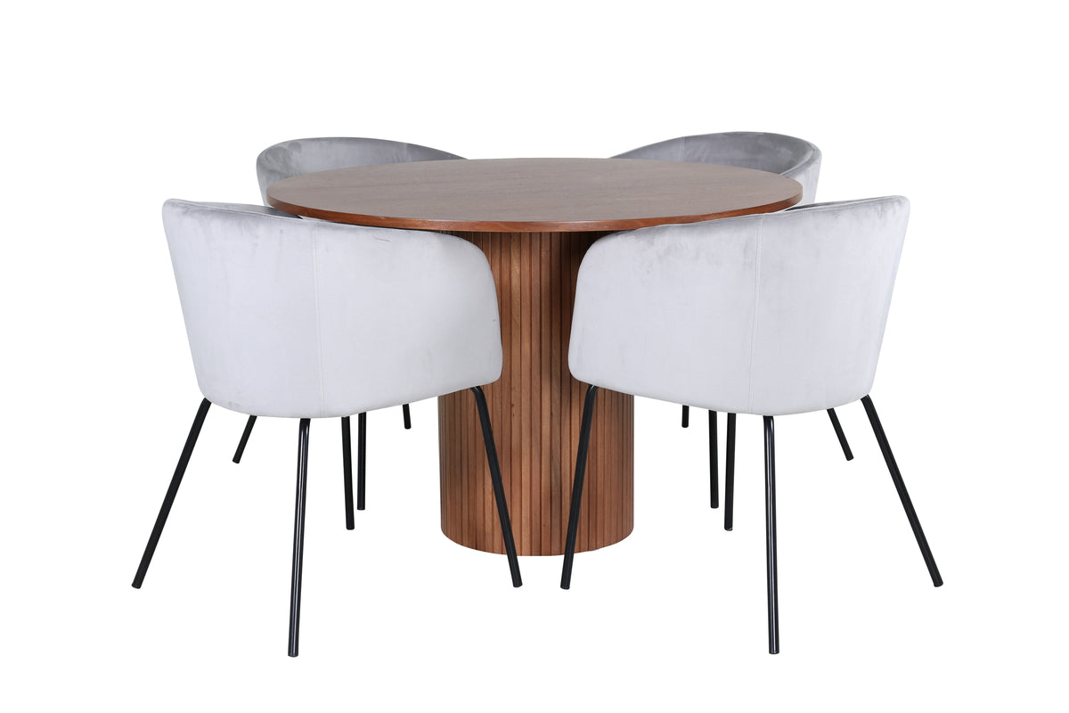 Venture Design Berit & Bianca Matstolar Grå + Runda Matbord ⌀110 Valnöt