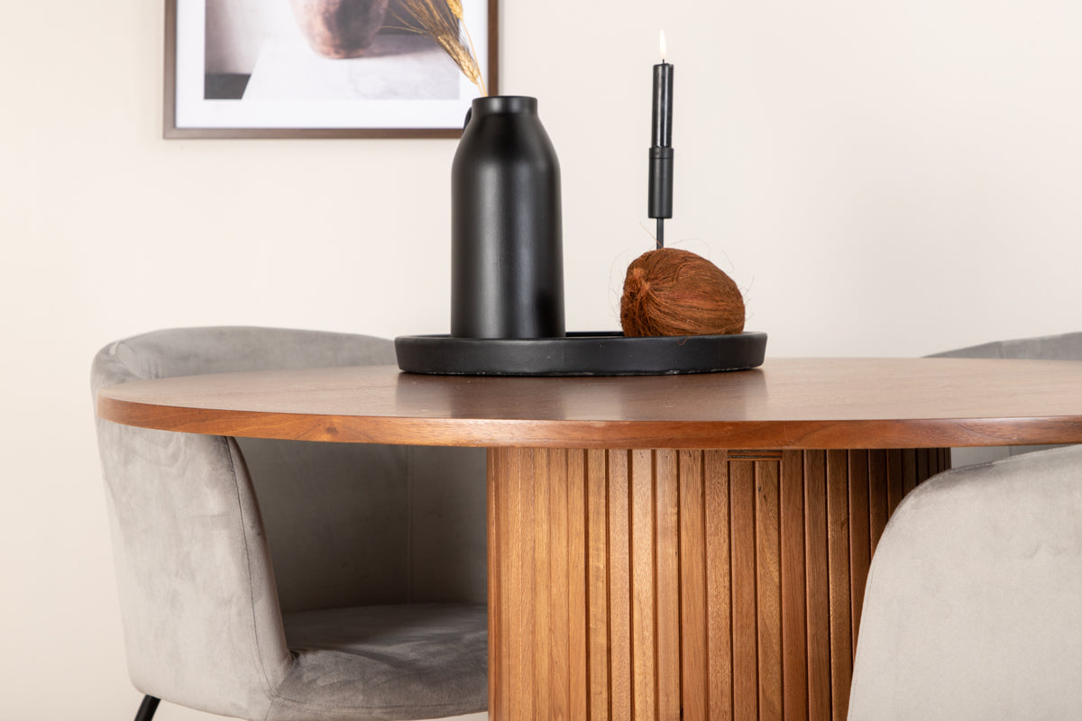 Venture Design Berit & Bianca Matstolar Grå + Runda Matbord ⌀110 Valnöt