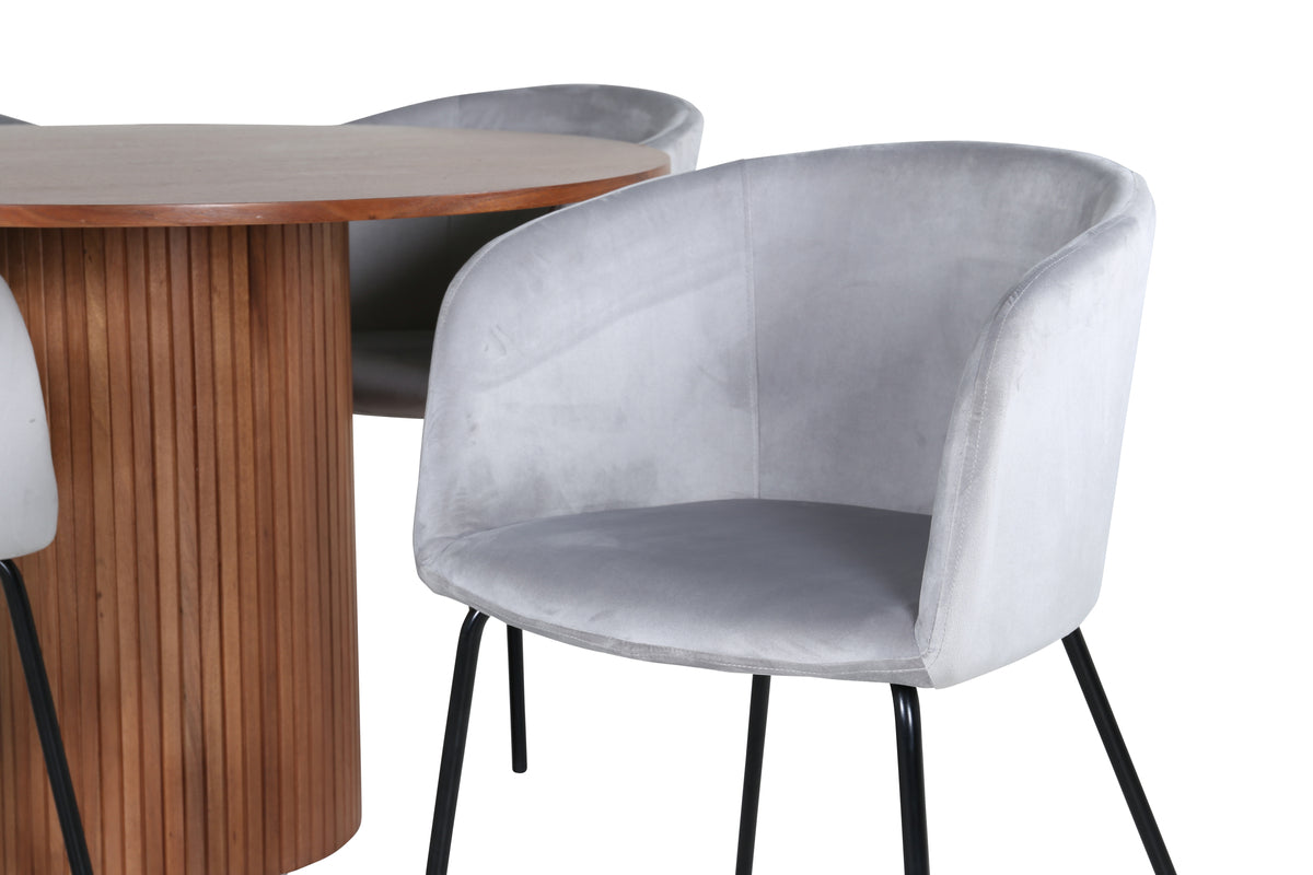 Venture Design Berit & Bianca Matstolar Grå + Runda Matbord ⌀110 Valnöt