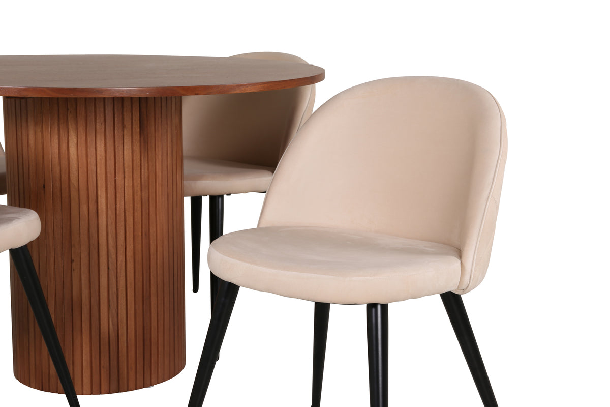 Venture Design Bianca & Velvet Runda Matbord ⌀110 Valnöt + Matstolar 2-pack Beige