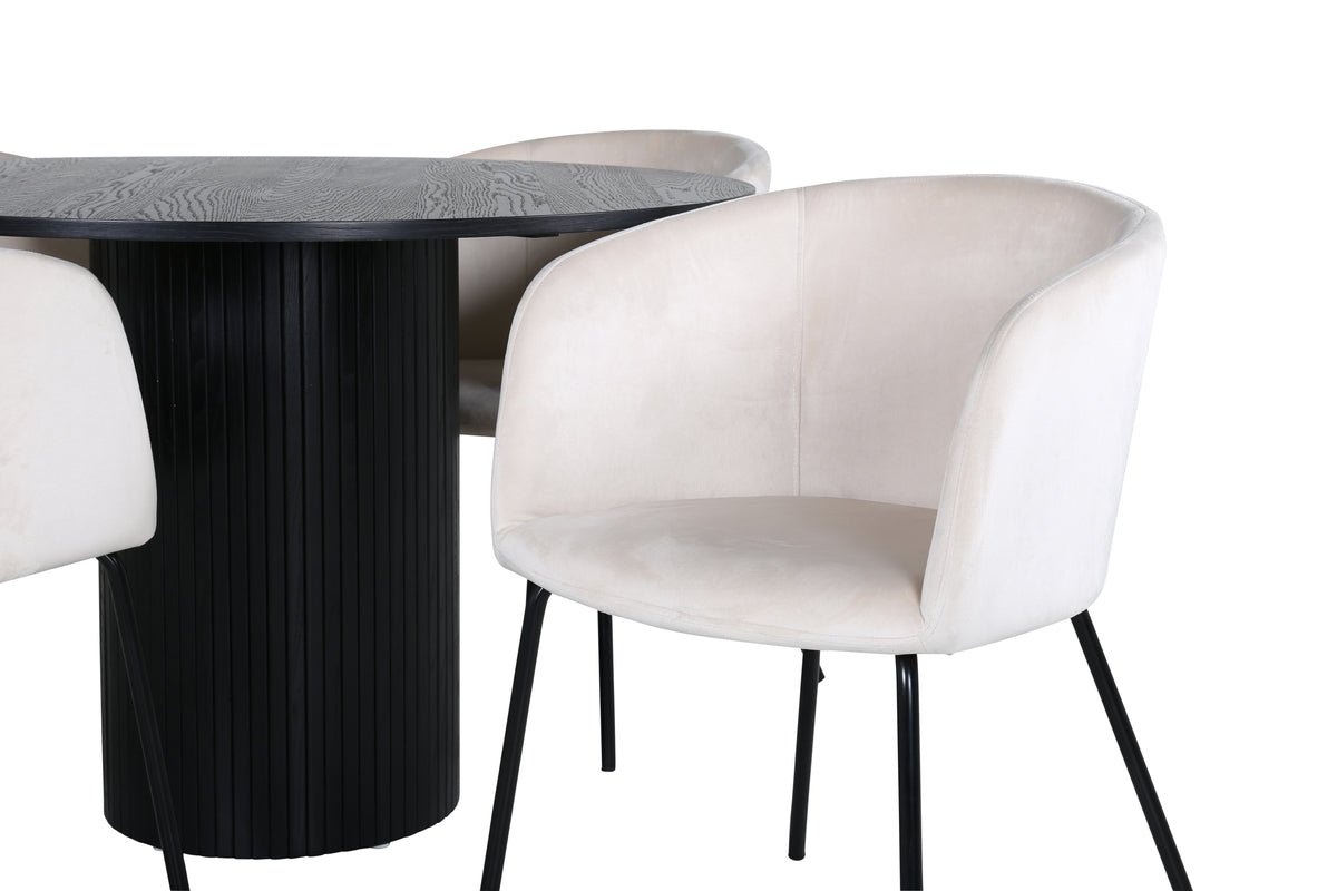 Venture Design Berit & Bianca Matstolar Beige + Runda Matbord ⌀110 Svart