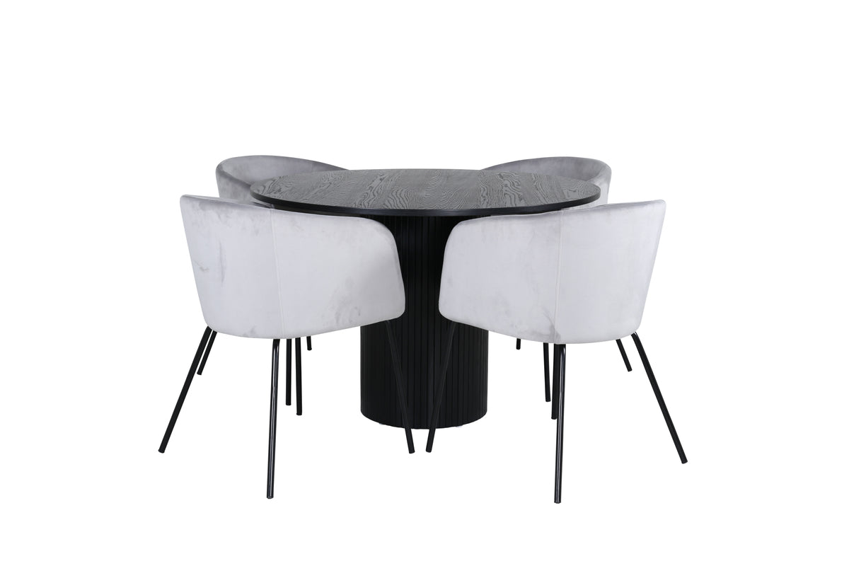 Venture Design Berit & Bianca Matstolar Grå + Runda Matbord ⌀110 Svart