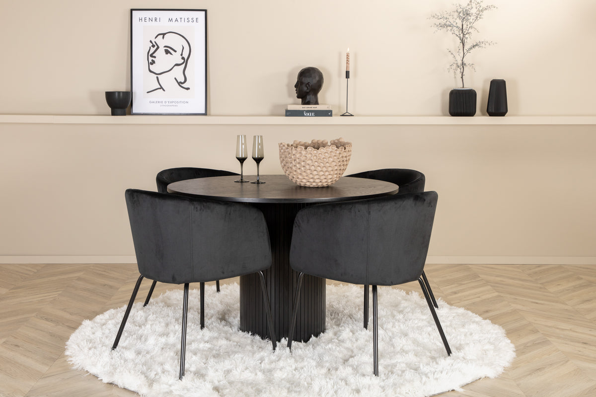 Venture Design Berit & Bianca Matstolar Svart + Runda Matbord ⌀110 Svart