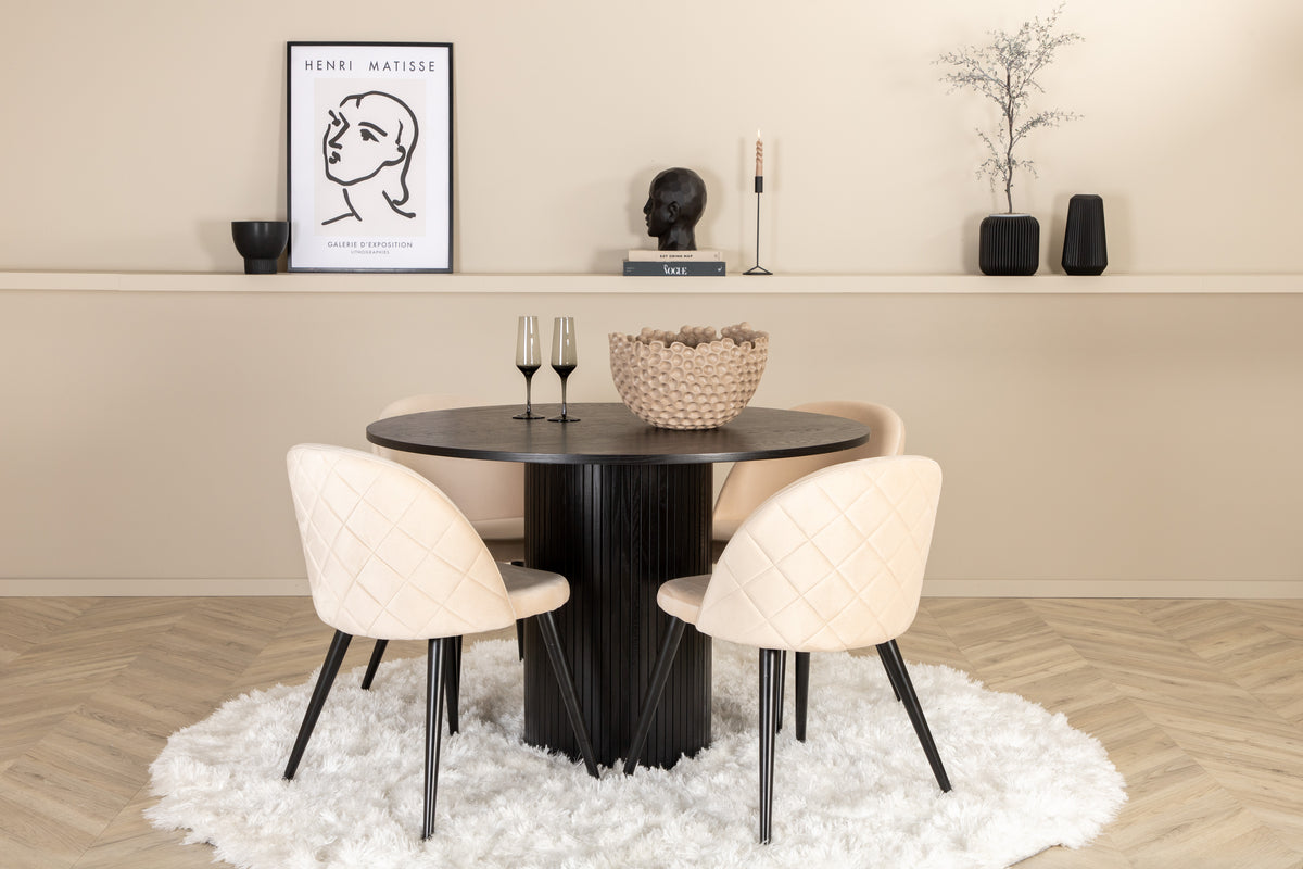 Venture Design Bianca & Velvet Matbord ⌀110 + Matstolar Beige