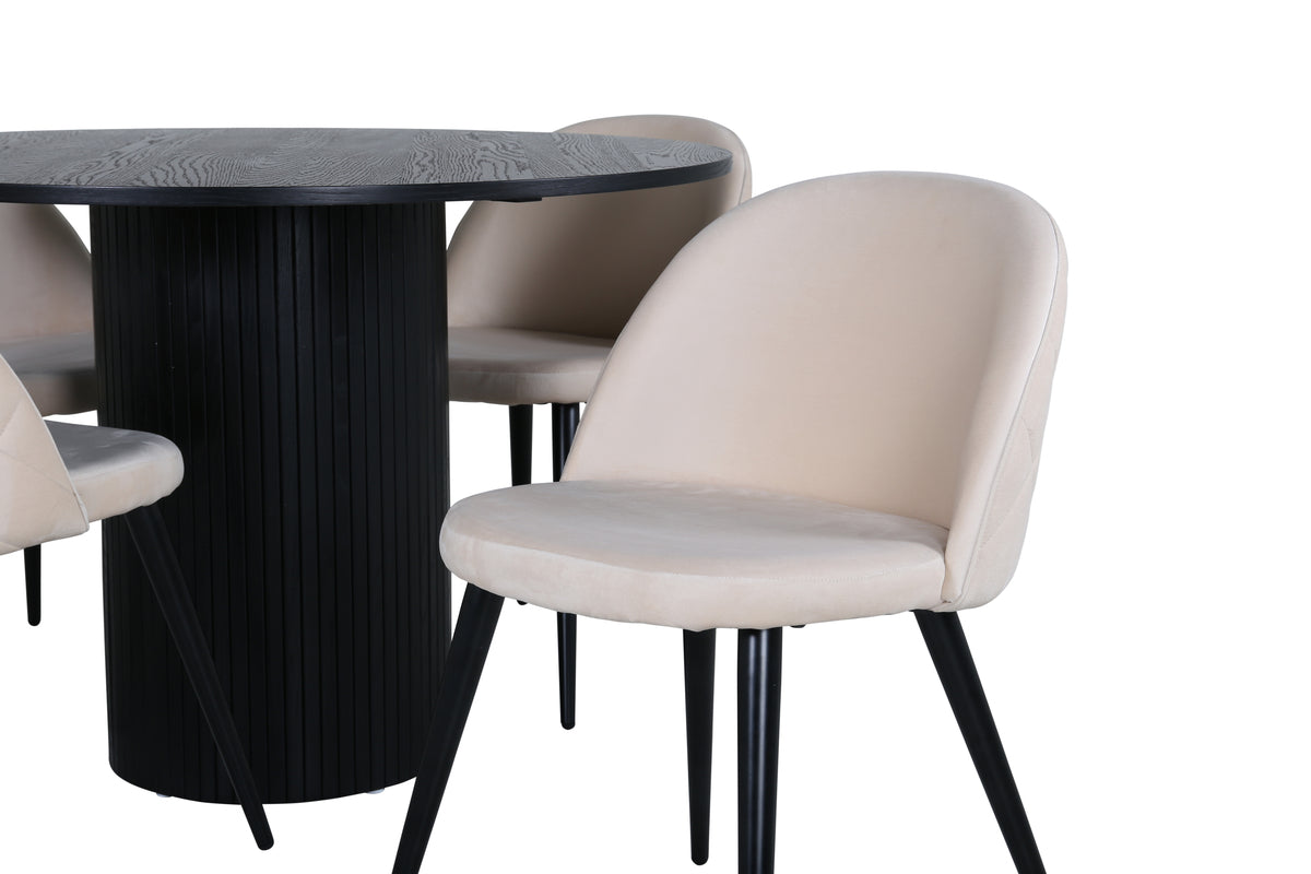 Venture Design Bianca & Velvet Matbord ⌀110 + Matstolar Beige