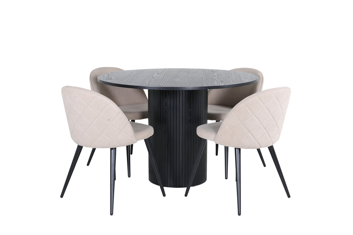 Venture Design Bianca & Velvet Runda Matbord ⌀110 Svart + Matstolar 2-pack Beige