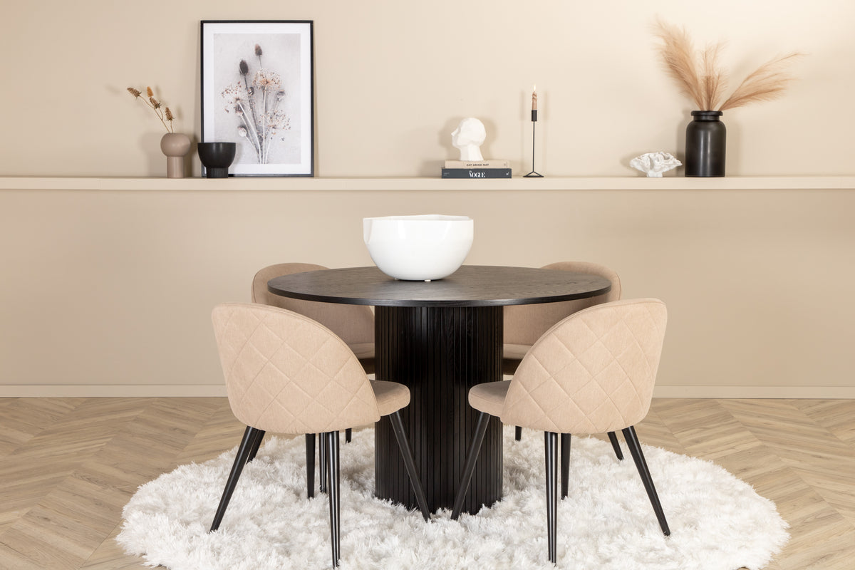 Venture Design Bianca & Velvet Runda Matbord ⌀110 Svart + Matstolar 2-pack Beige