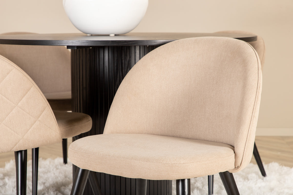 Venture Design Bianca & Velvet Runda Matbord ⌀110 Svart + Matstolar 2-pack Beige
