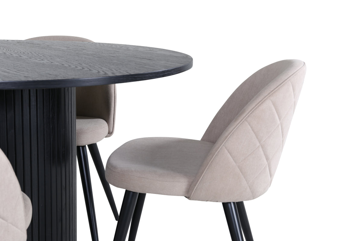 Venture Design Bianca & Velvet Runda Matbord ⌀110 Svart + Matstolar 2-pack Beige