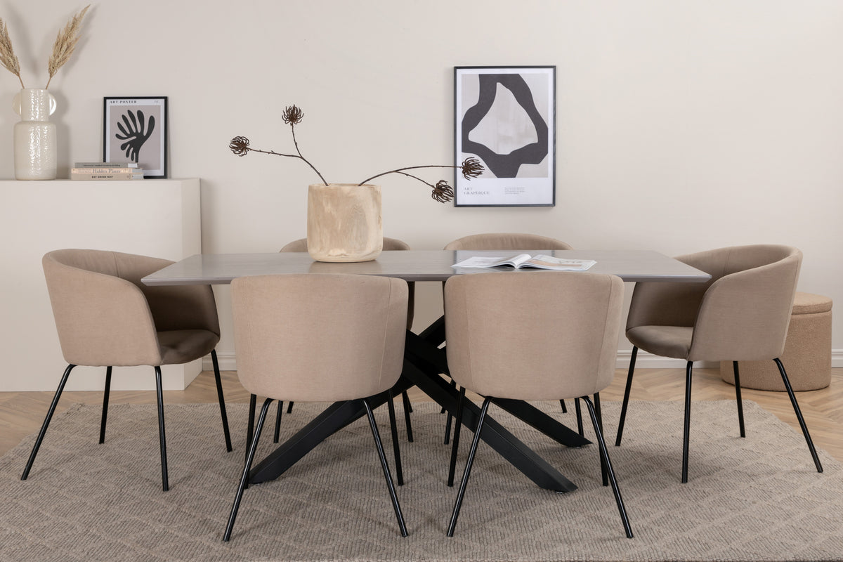 Venture Design Berit & Piazza Matstolar Beige + Rektangulära Matbord 180 x 90 Svart