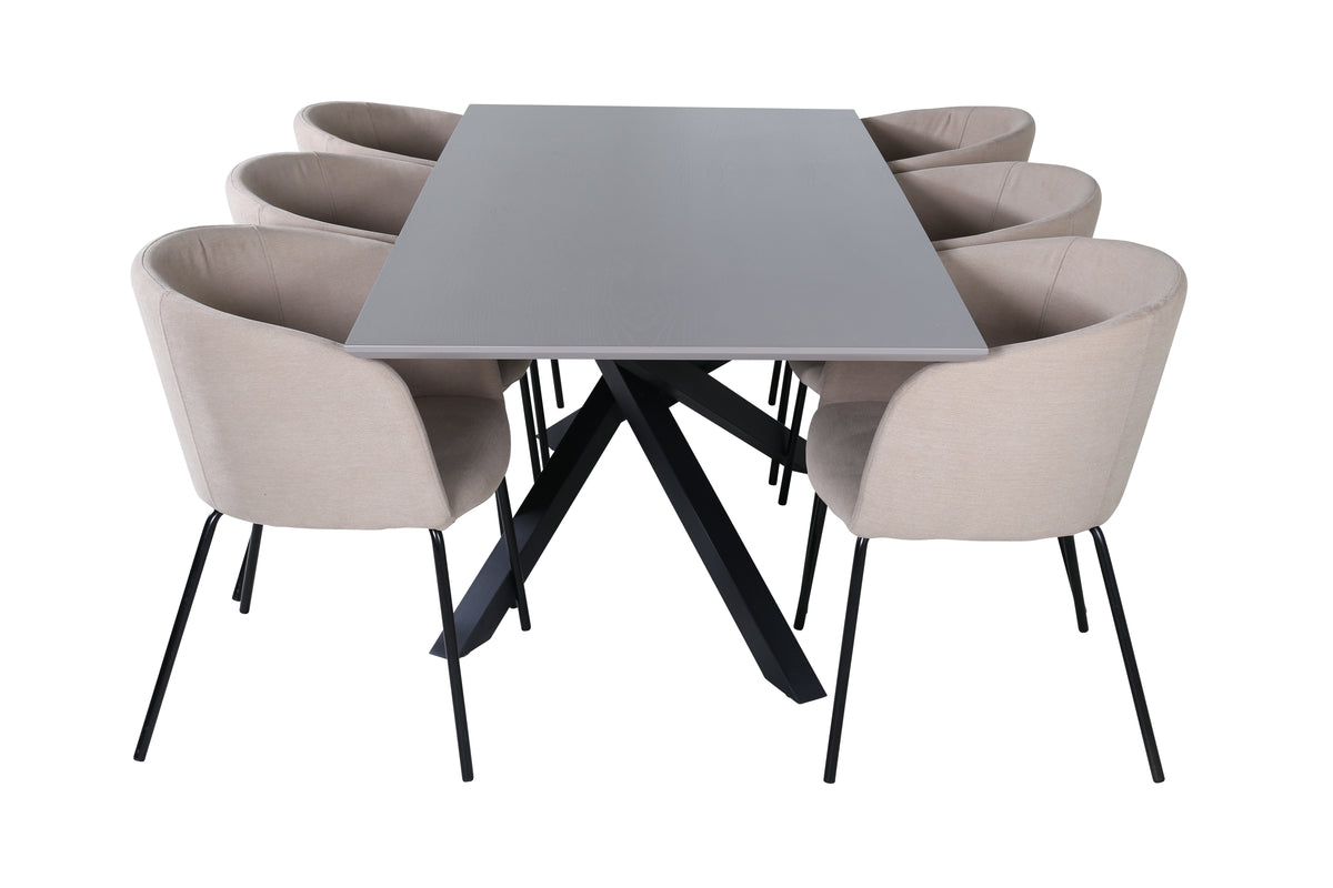 Venture Design Berit & Piazza Matstolar Beige + Rektangulära Matbord 180 x 90 Svart