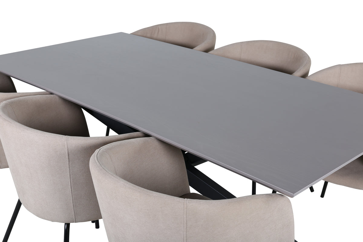 Venture Design Berit & Piazza Matstolar Beige + Rektangulära Matbord 180 x 90 Svart