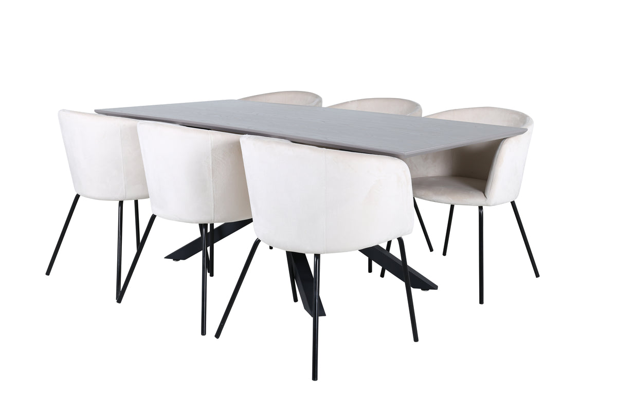 Venture Design Berit & Piazza Matstolar Beige + Rektangulära Matbord 180 x 90 Svart