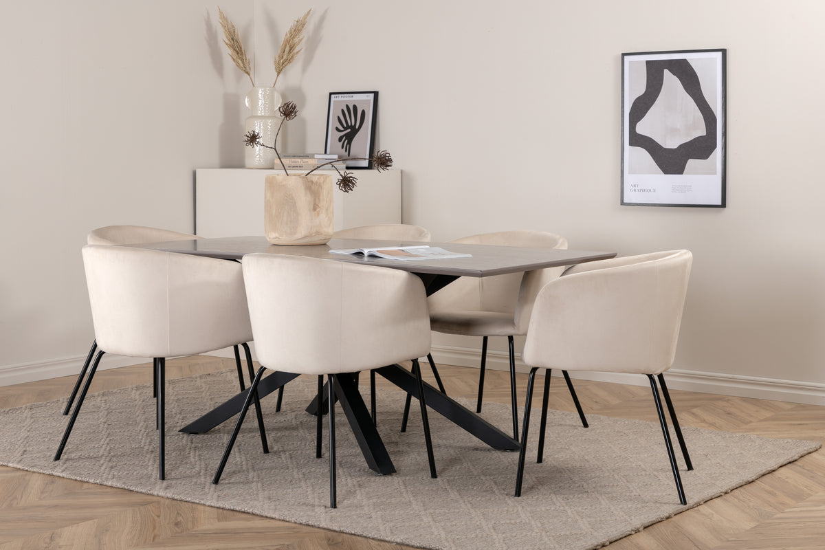Venture Design Berit & Piazza Matstolar Beige + Rektangulära Matbord 180 x 90 Svart