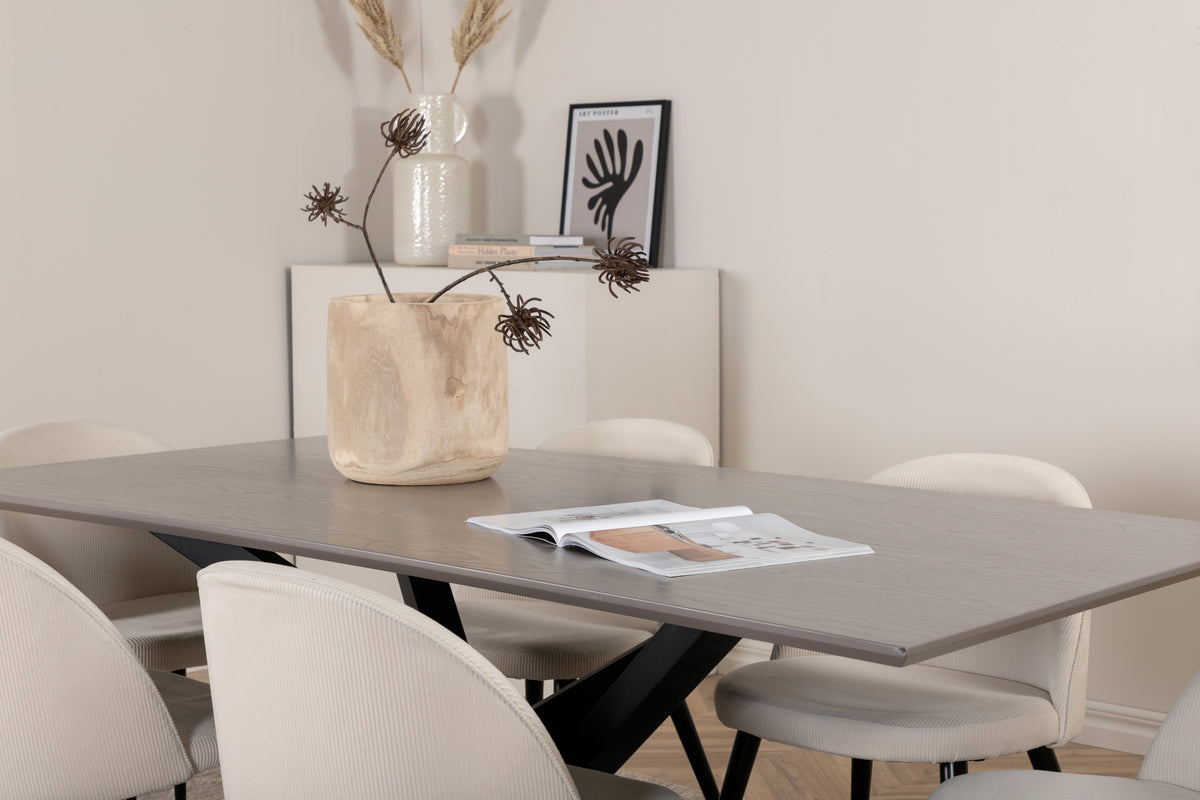 Venture Design Velvet & Piazza Matstolar 2-pack Grädde + Rektangulära Matbord 180 x 90 Svart