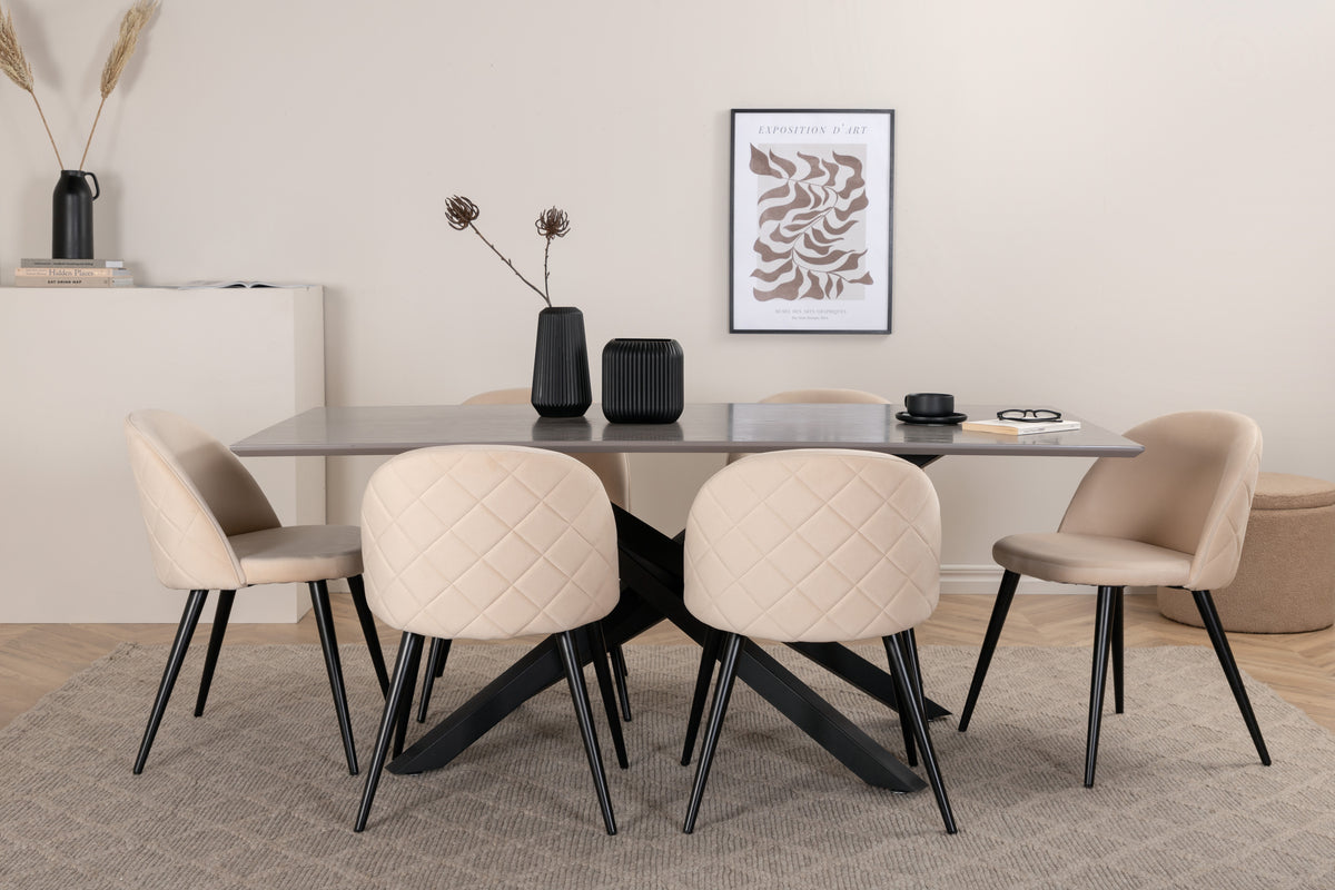 Venture Design Velvet & Piazza Matstolar 2-pack Beige + Rektangulära Matbord 180 x 90 Svart