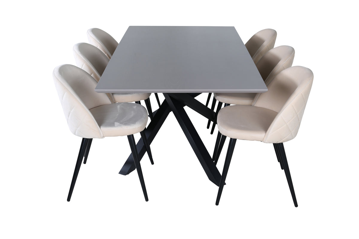 Venture Design Velvet & Piazza Matstolar 2-pack Beige + Rektangulära Matbord 180 x 90 Svart