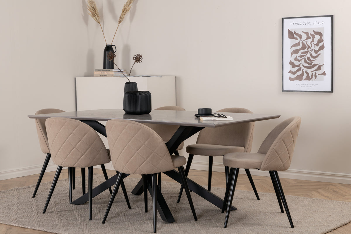 Venture Design Velvet & Piazza Matstolar 2-pack Beige + Rektangulära Matbord 180 x 90 Svart