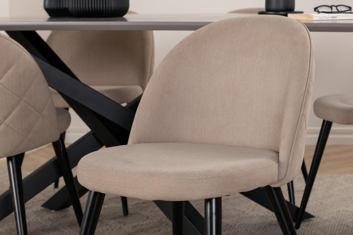 Venture Design Velvet & Piazza Matstolar 2-pack Beige + Rektangulära Matbord 180 x 90 Svart