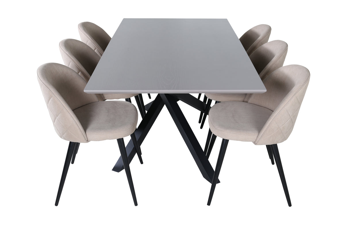 Venture Design Velvet & Piazza Matstolar 2-pack Beige + Rektangulära Matbord 180 x 90 Svart
