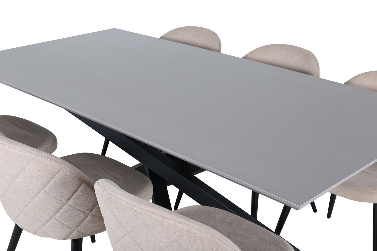 Venture Design Velvet & Piazza Matstolar 2-pack Beige + Rektangulära Matbord 180 x 90 Svart
