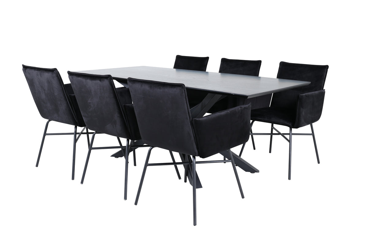 Venture Design Petra & Piazza Matstolar Svart + Rektangulära Matbord 180 x 90 Svart