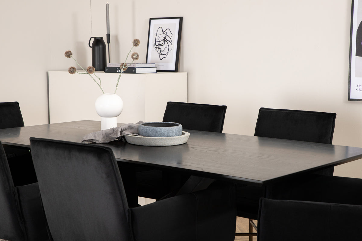 Venture Design Petra & Piazza Matstolar Svart + Rektangulära Matbord 180 x 90 Svart