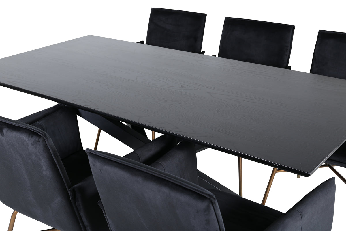 Venture Design Petra & Piazza Matstolar Svart + Rektangulära Matbord 180 x 90 Svart