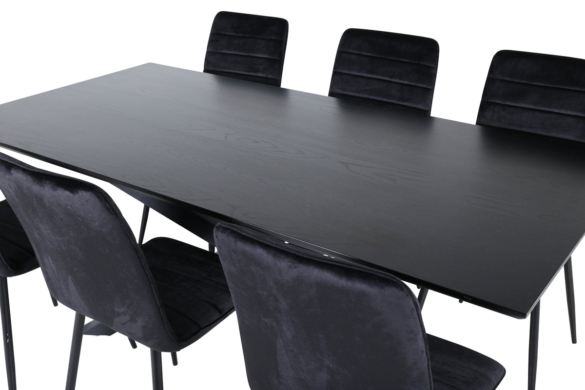 Venture Design Windu & Piazza Matstolar 2-pack Svart + Rektangulära Matbord 180 x 90 Svart