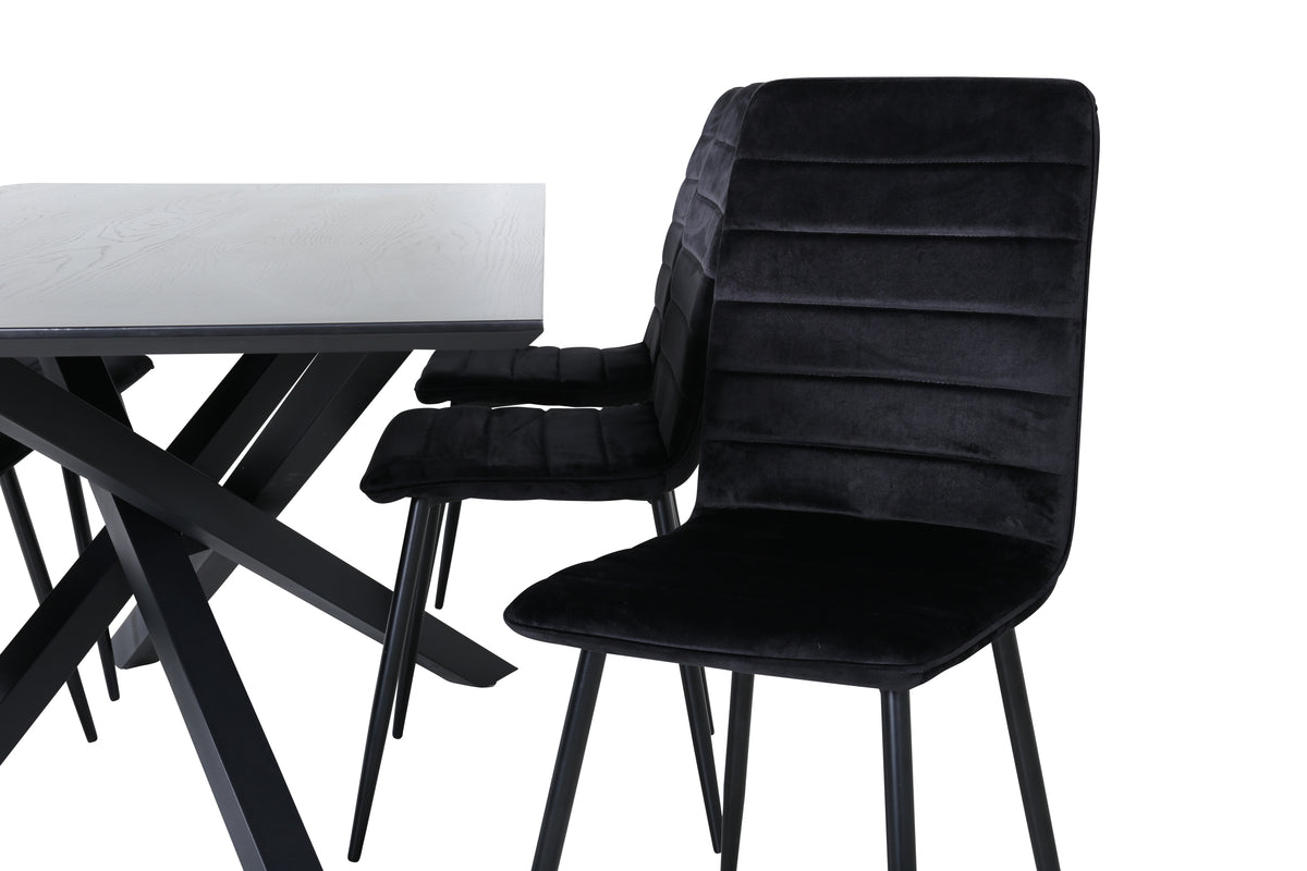 Venture Design Windu & Piazza Matstolar 2-pack Svart + Rektangulära Matbord 180 x 90 Svart