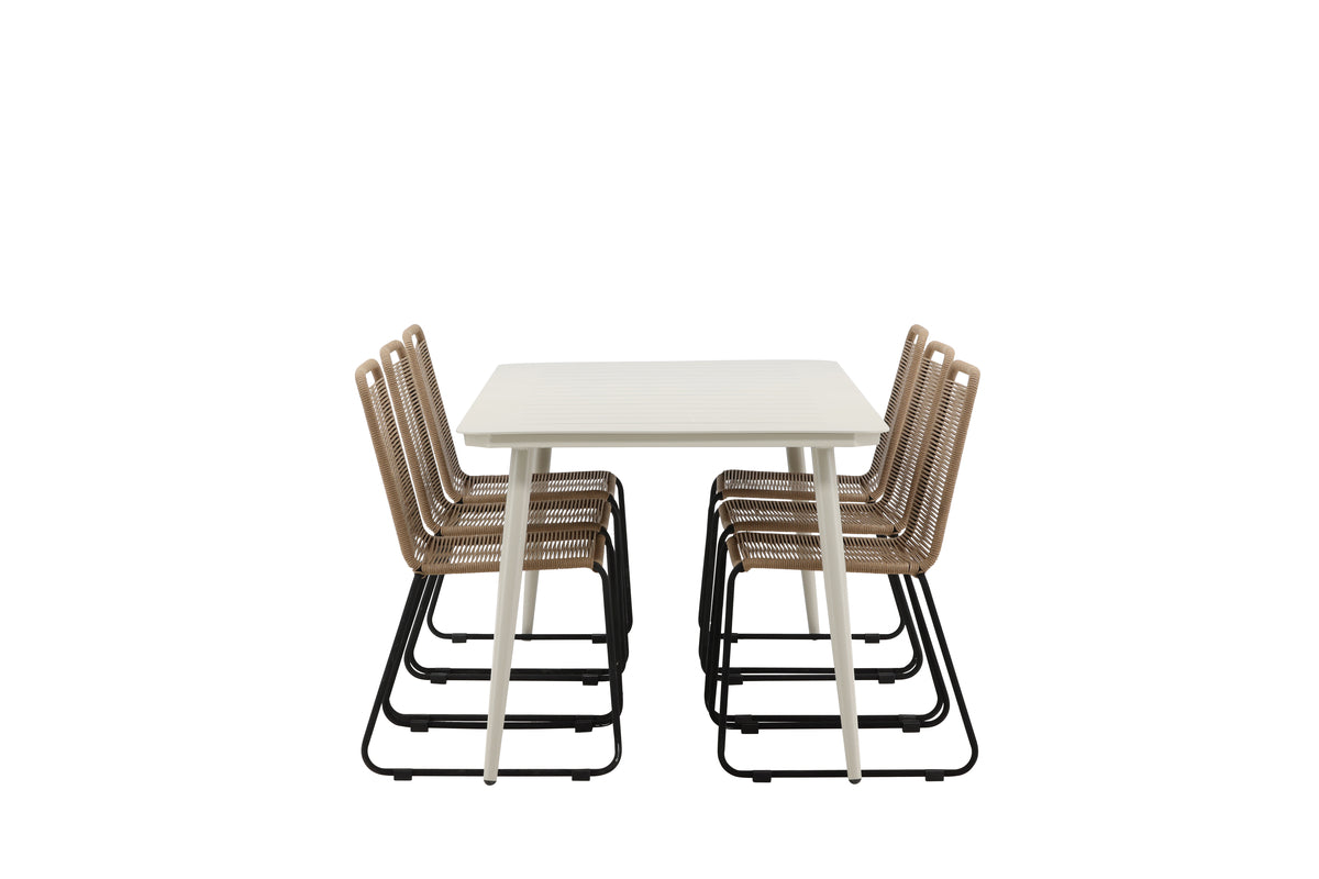 Venture Design Lina & Lindos Rektangulära Matbord 200 x 90 Beige + Matstolar 2-pack Brun