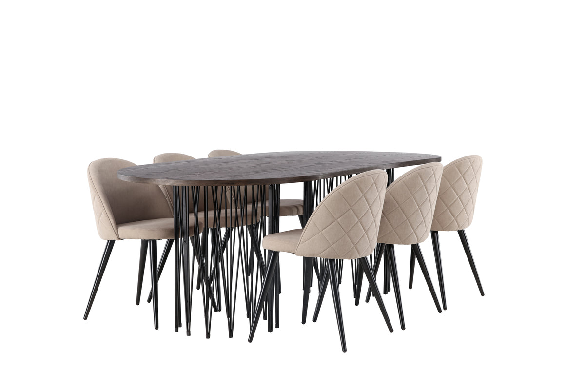Venture Design Velvet & Stone Matstolar 2-pack Beige + Ovala Matbord 220 x 100 Mocka