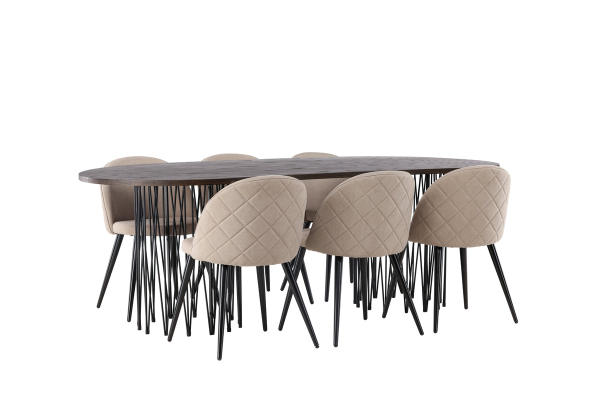Venture Design Velvet & Stone Matstolar 2-pack Beige + Ovala Matbord 220 x 100 Mocka