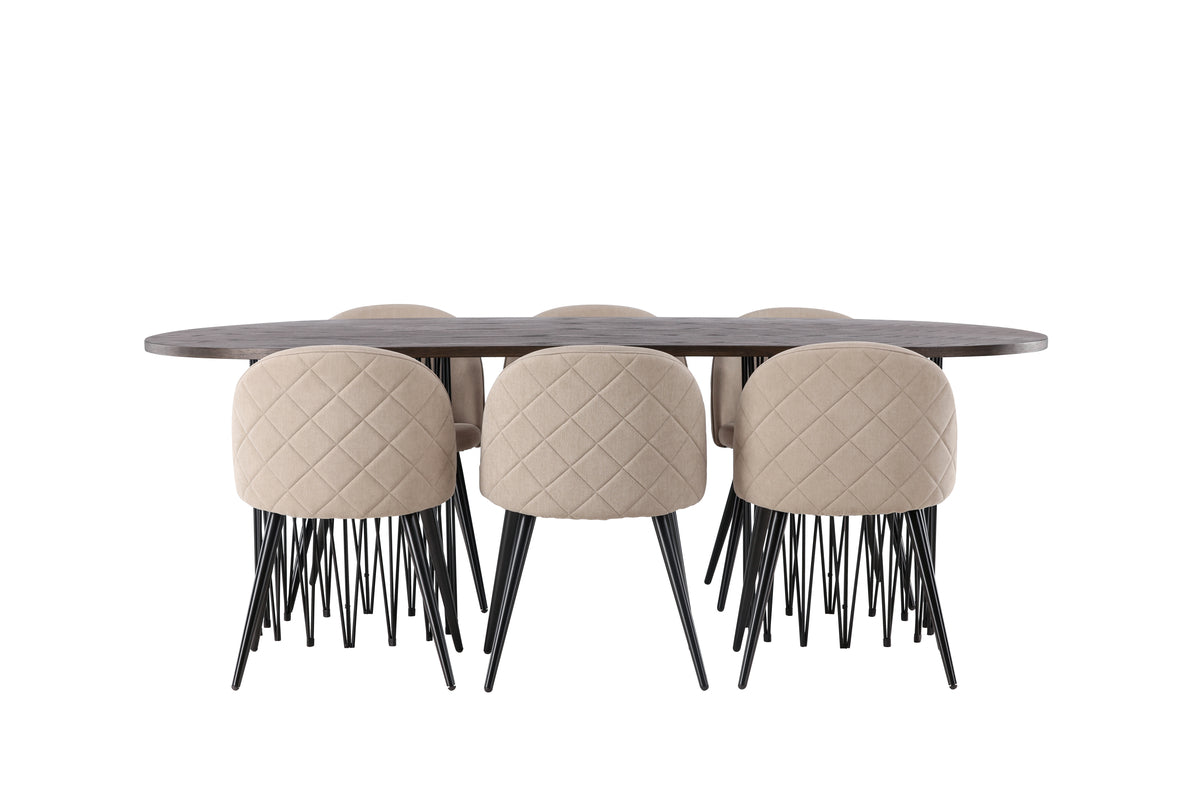 Venture Design Velvet & Stone Matstolar 2-pack Beige + Ovala Matbord 220 x 100 Mocka