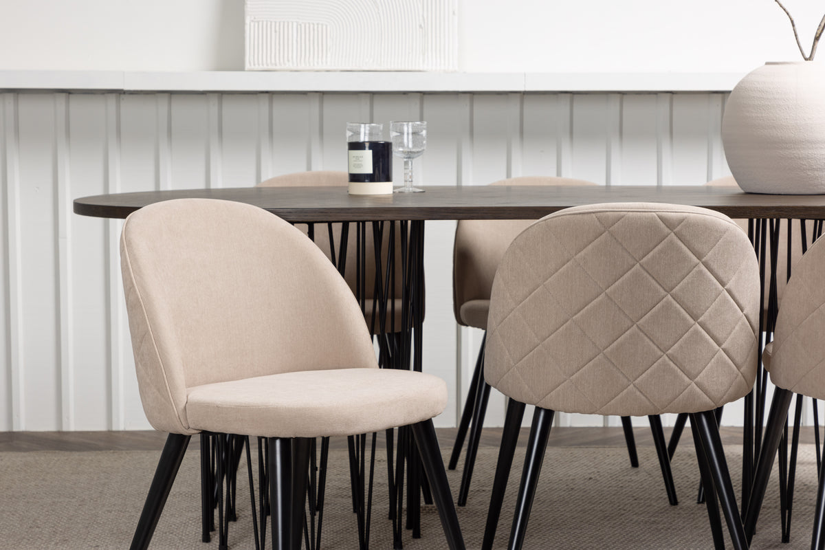 Venture Design Velvet & Stone Matstolar 2-pack Beige + Ovala Matbord 220 x 100 Mocka
