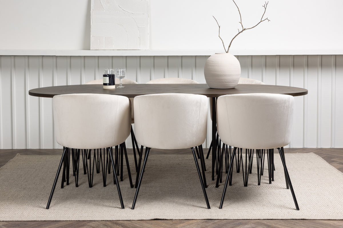 Venture Design Berit & Stone Matstolar Beige + Ovala Matbord 220 x 100 Mocka