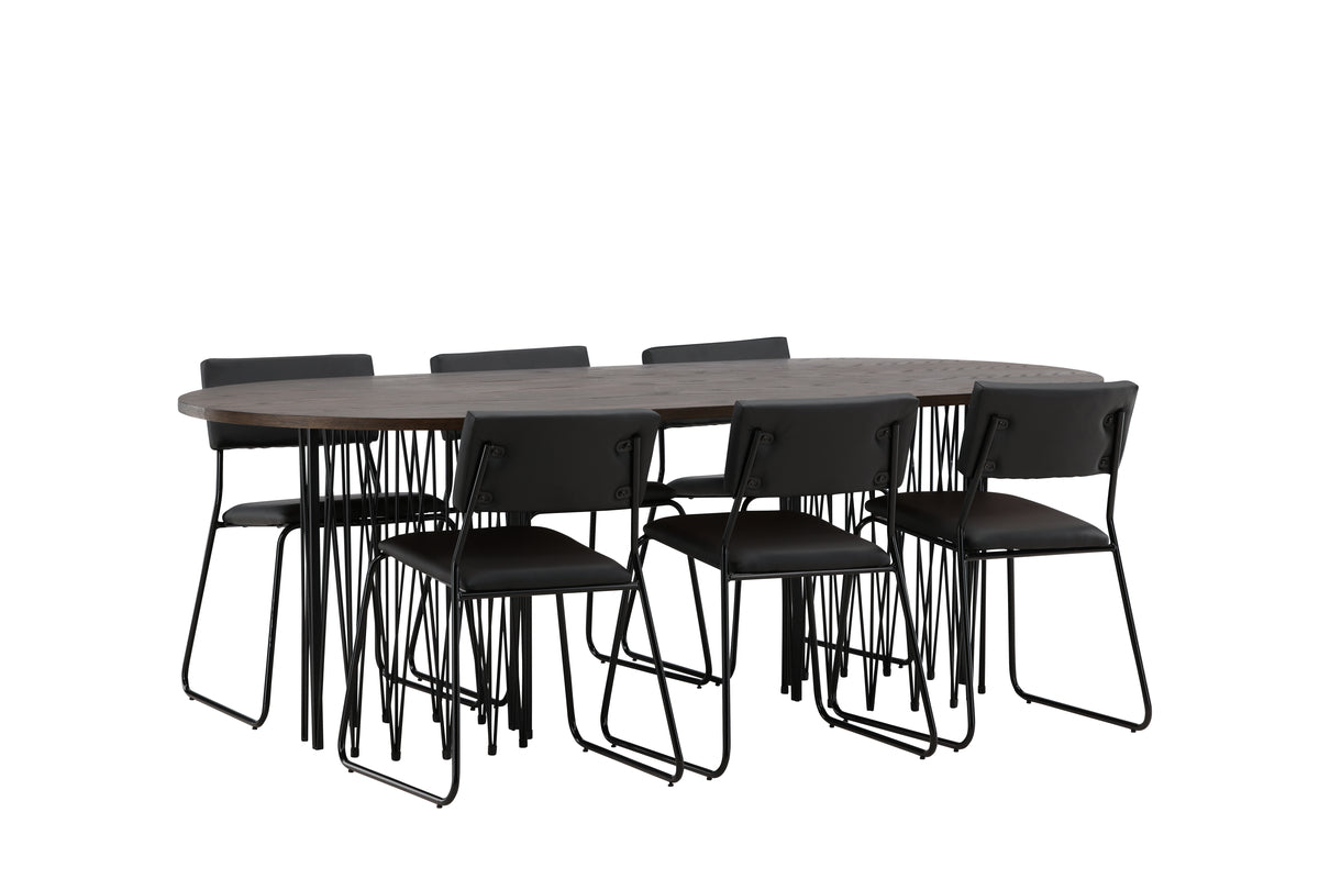 Venture Design Kenth & Stone Matstolar 2-pack Svart + Ovala Matbord 220 x 100 Mocka