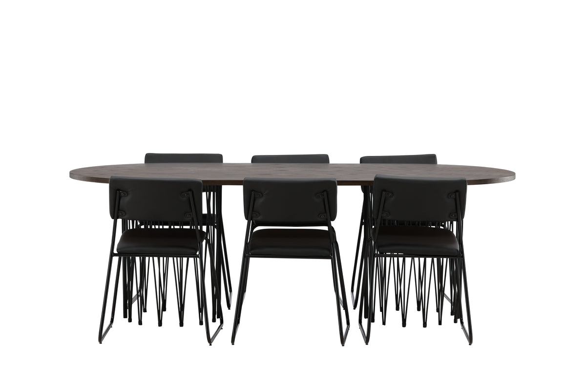 Venture Design Kenth & Stone Matstolar 2-pack Svart + Ovala Matbord 220 x 100 Mocka