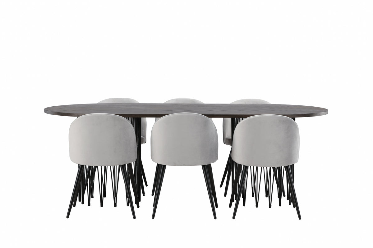 Venture Design Velvet & Stone Matstolar 2-pack Grå + Ovala Matbord 220 x 100 Mocka