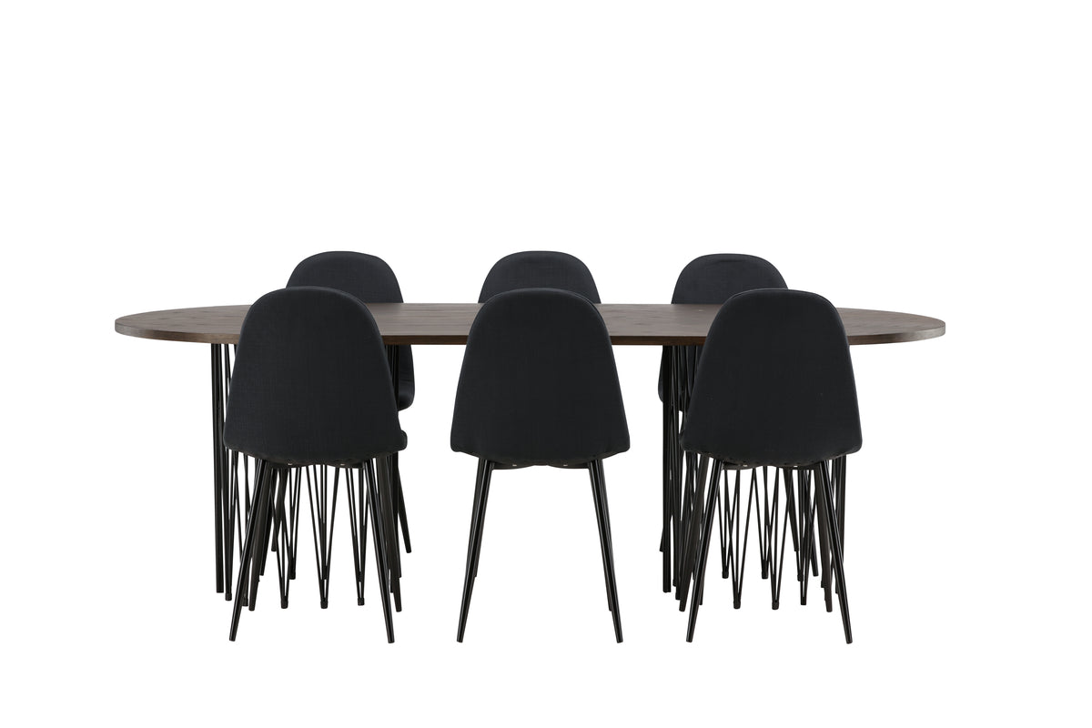 Venture Design Polar & Stone Matstolar 2-pack Svart + Ovala Matbord 220 x 100 Mocka