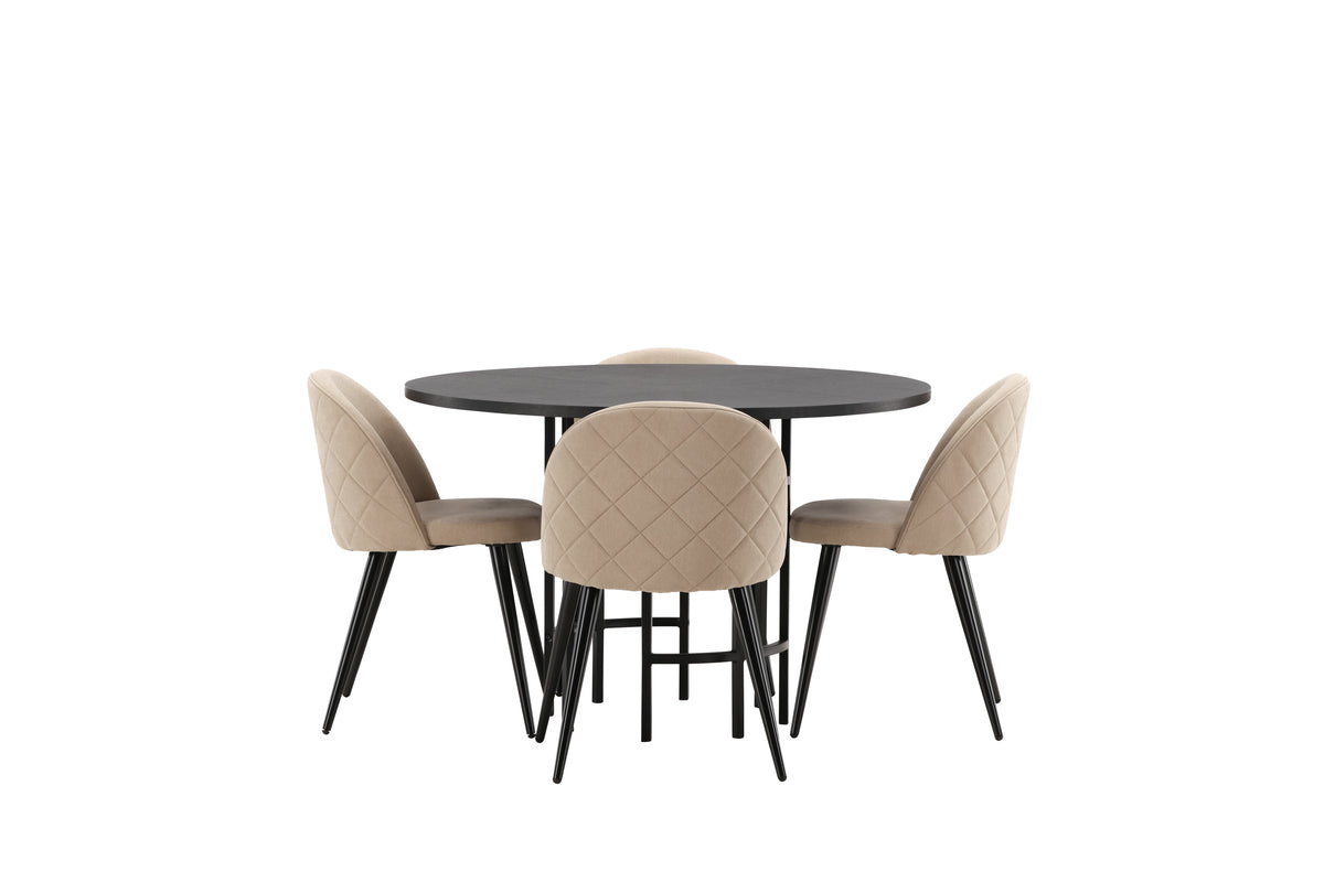 Venture Design Velvet & Copenhagen Matstolar 2-pack Beige + Runda Matbord ⌀115 Svart